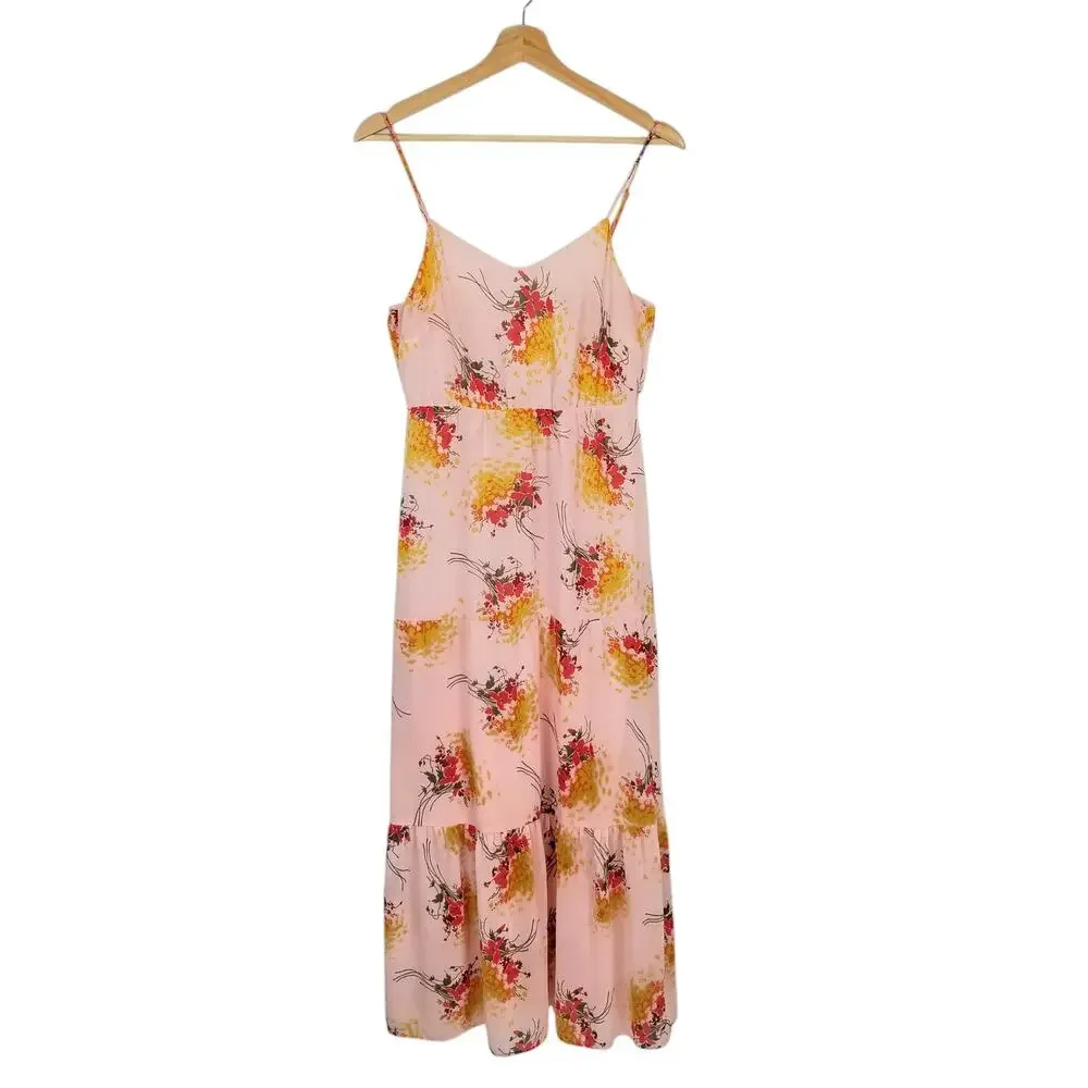 J. Crew Mercantile Tiered Midi Maxi Slip Dress Pink Yellow Red Sunburst Bouquet - Picture 1 of 8